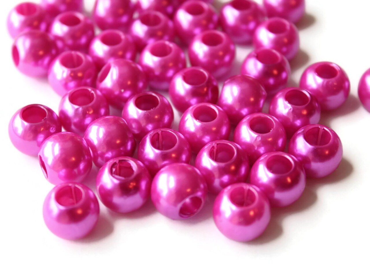 40 12mm Large Hole Pearls Hot Pink Pearl Beads Round Plastic Pearl Beads